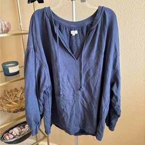 Aerie Deep Blue Blouse Peasant Style